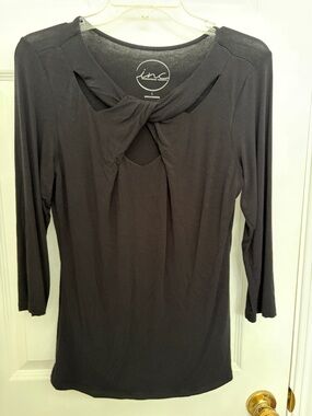 INC International Concepts Black Twist-Knot Long Sleeve Top